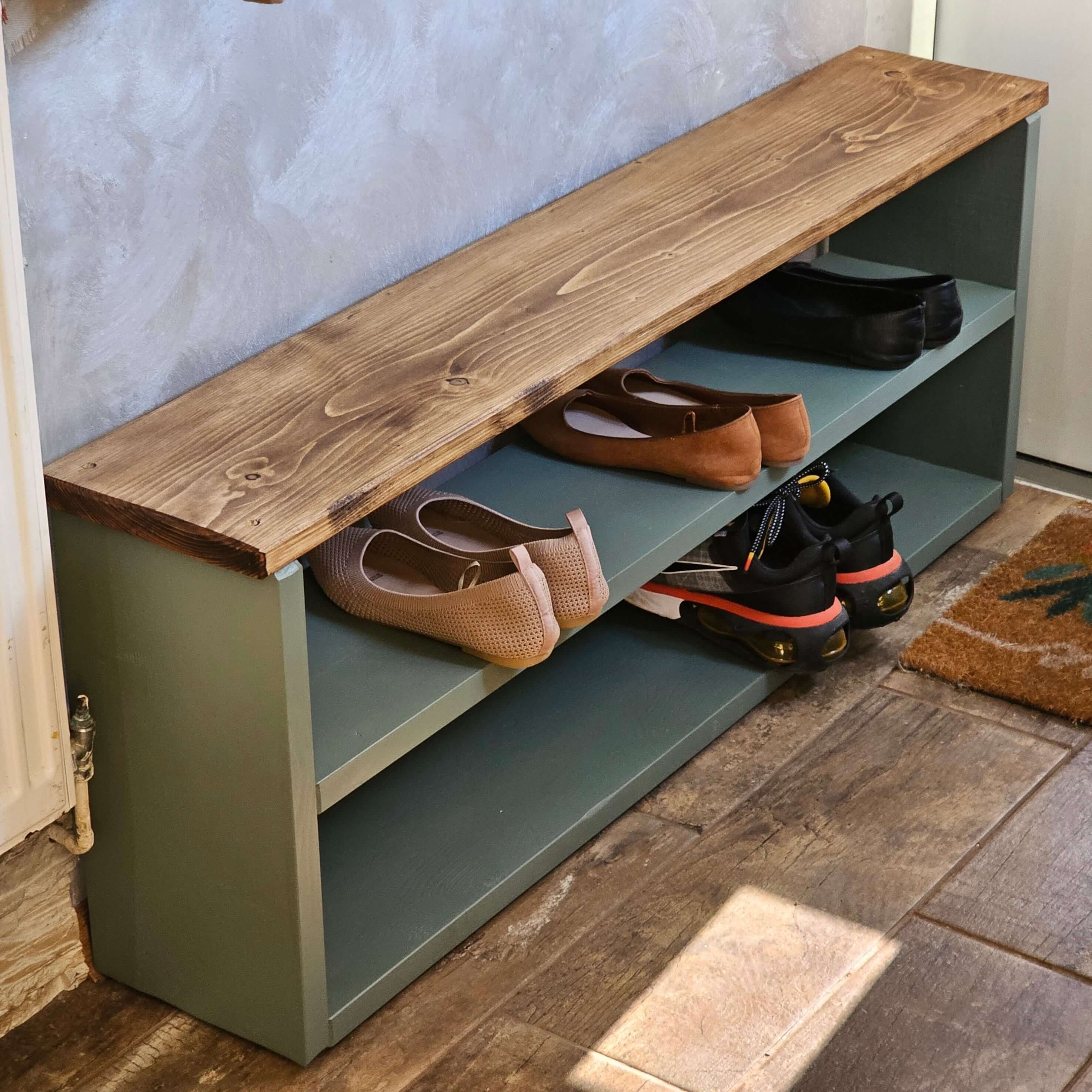 Narrow shoe shop storage bench