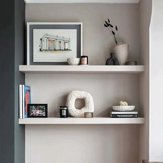 Dark Wood Alcove Floating Shelves - Made to Measure