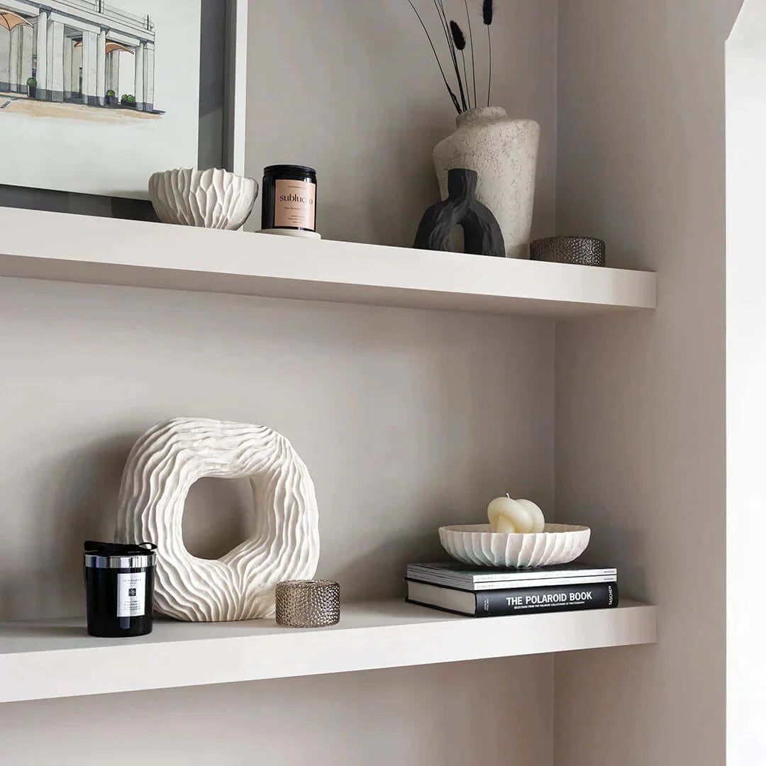 Dark Wood Alcove Floating Shelves - Made to Measure