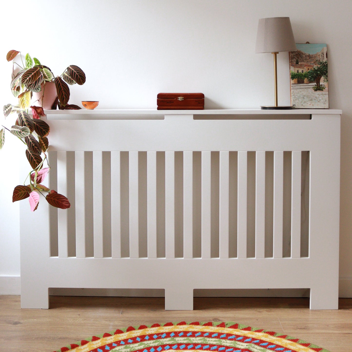 Custom Sized Radiator Cover: Wide Gap Vertical Slats - 150 cm by 15 cm by 83 cm