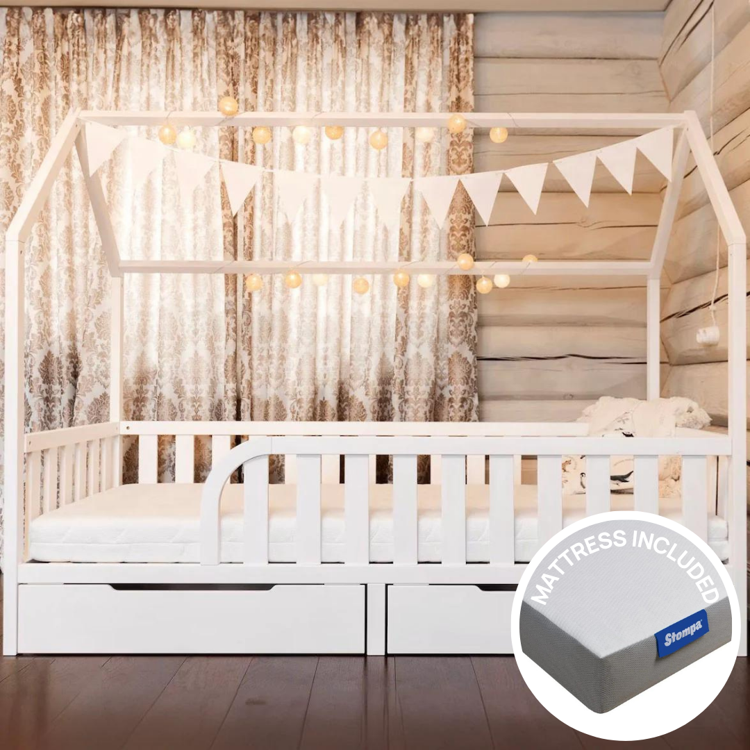 Toddler House Bed On Legs and Mattress Bundle