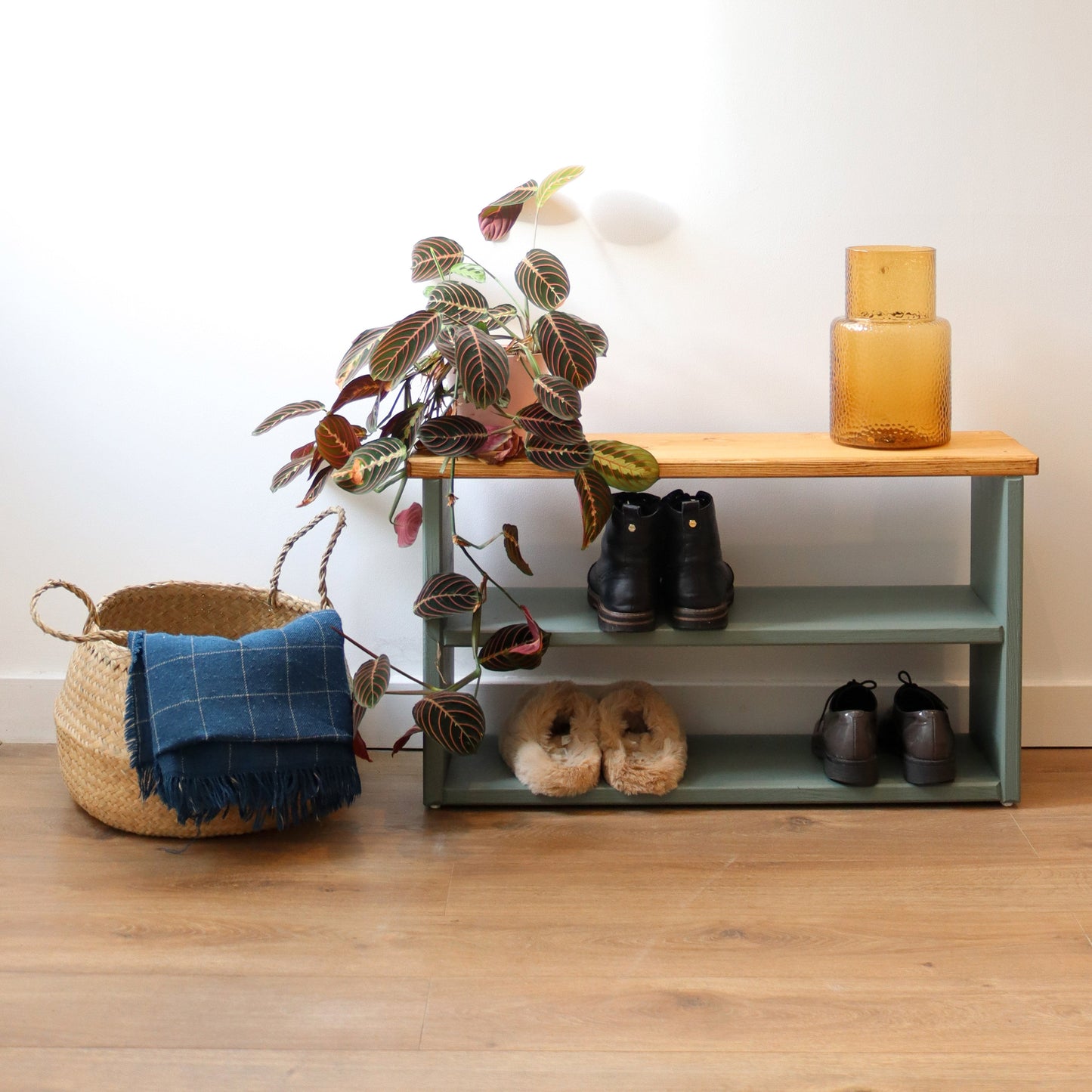 Wooden Shoe Storage Bench Narrow - 117 cm by 22 cm by 50 cm