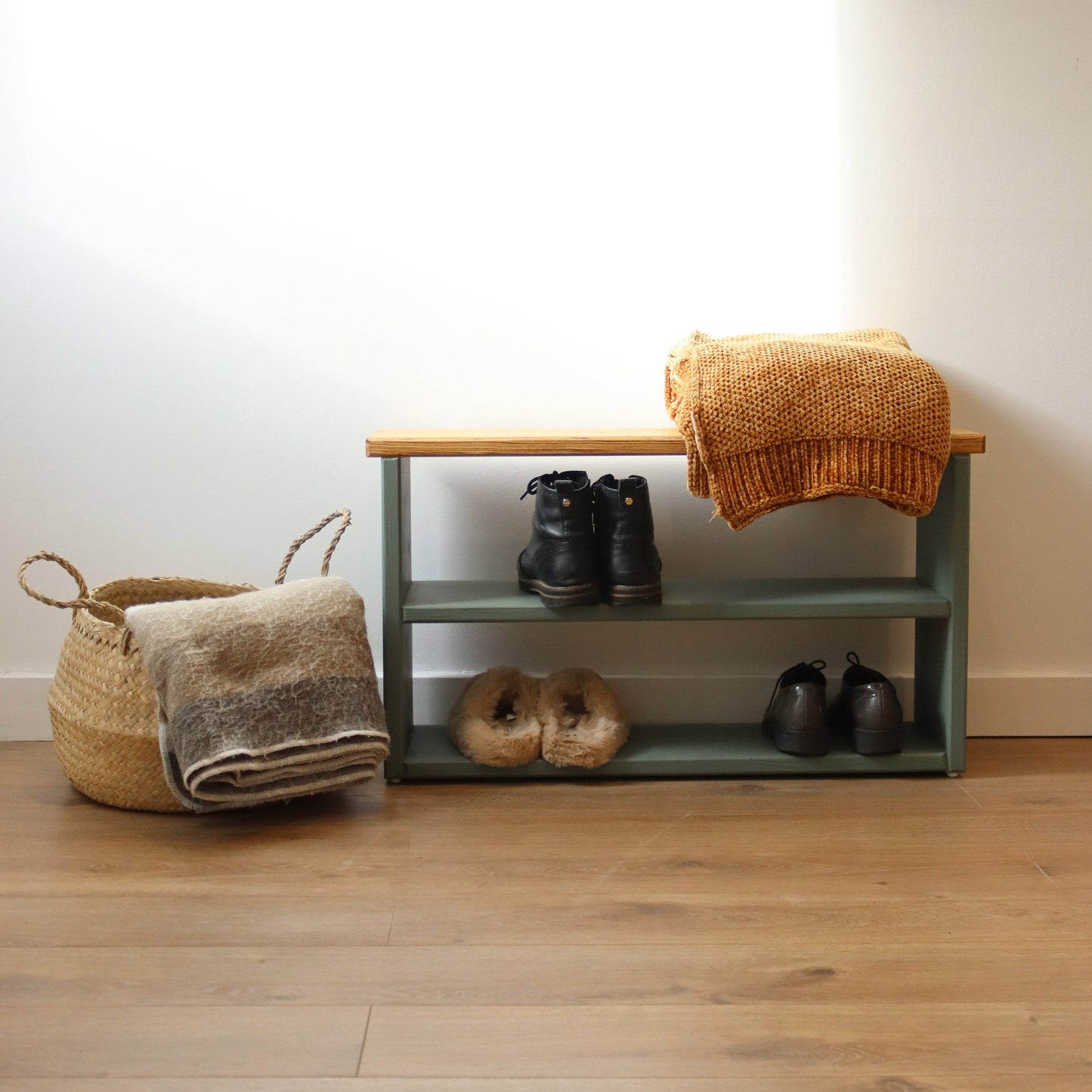 Wooden Shoe Storage Bench Narrow - 117 cm by 22 cm by 50 cm