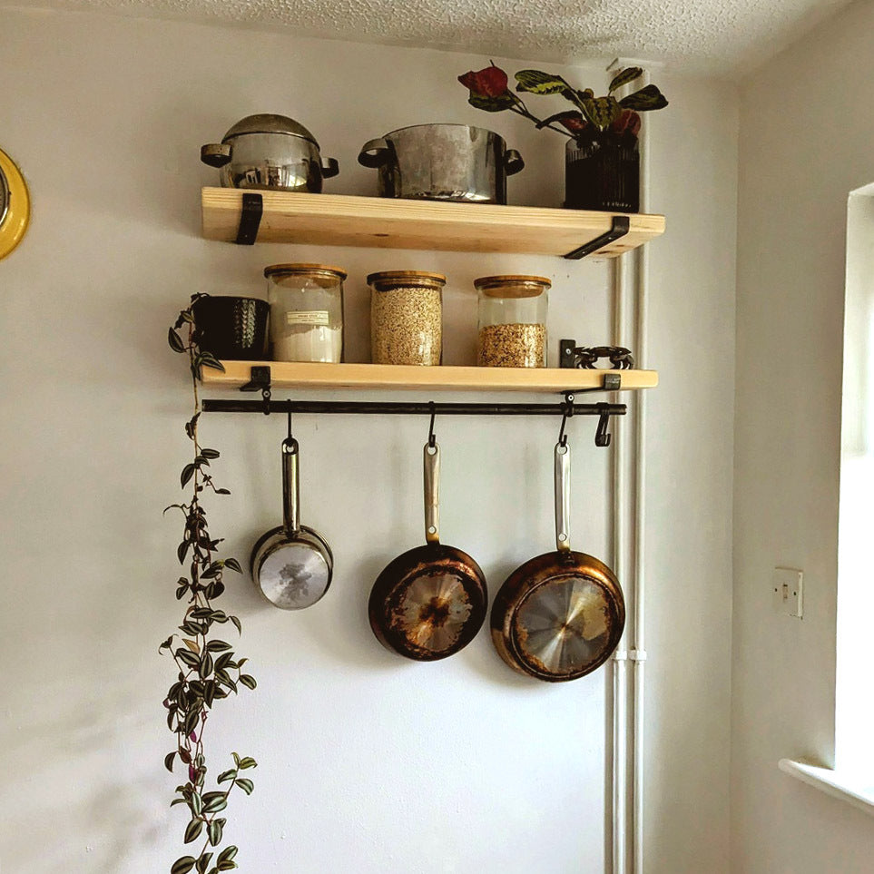 Rustic Scaffold Shelves with Utensil Rack - 115 cm by 15 cm