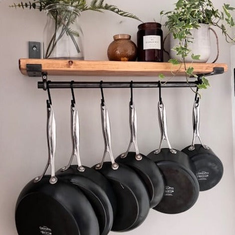 Rustic Scaffold Shelves with Utensil Rack - 115 cm by 22 cm