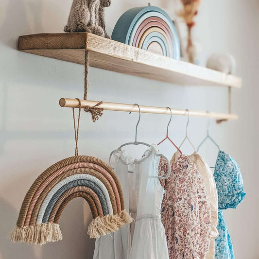 Nursery Floating Shelf with Hanging Clothes Rail - 55 cm by 14 cm