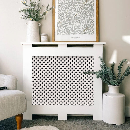 Custom Sized Radiator Cover: Lattice Grid Front - 80 cm by 15 cm by 102 cm