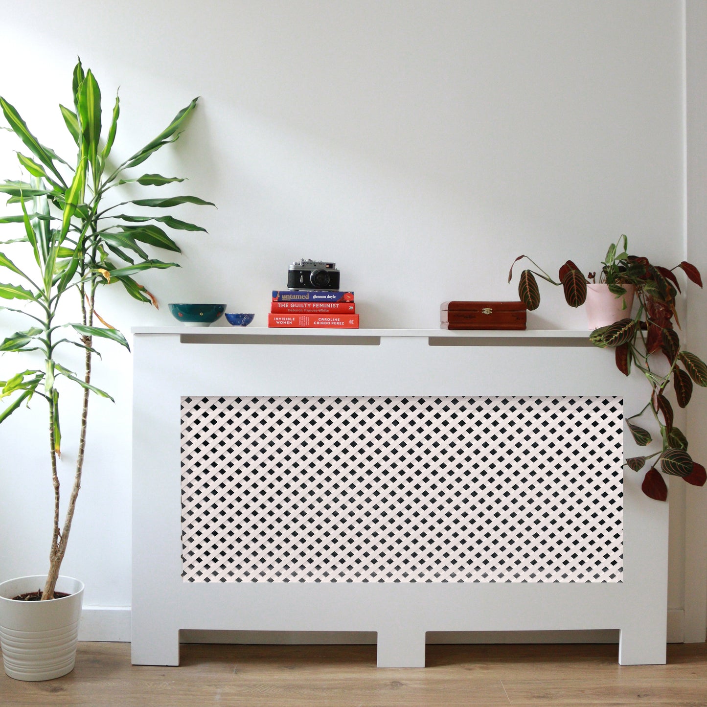 Custom Sized Radiator Cover: Lattice Grid Front - 112 cm by 15 cm by 73 cm