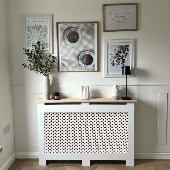 Custom Sized Radiator Cover: Lattice Grid Front - 90 cm by 15 cm by 100 cm