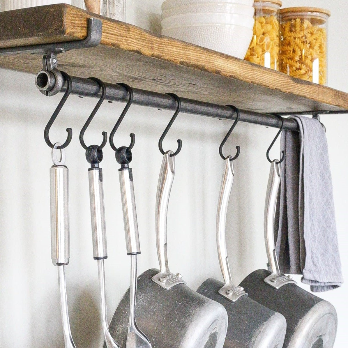 Rustic Scaffold Shelves with Utensil Rack - 115 cm by 22 cm